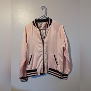Say What? Pink Satin Bomber Jacket with embroidery - Size Large